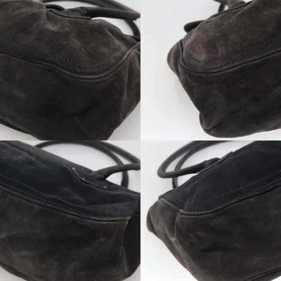 CELINE Large Choquette Hand Bag Suede Black Gold - Picture 10 of 12